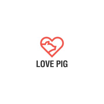 pig with love logo icon vector design, little pork with heart symbol illustration design