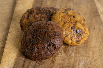 Fudgy Soft Baked Cookies in RUstic Decoration Background