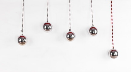 hanging christmas silver balls isolated on white background