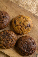 Fudgy Soft Baked Cookies in RUstic Decoration Background