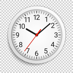 Fototapeta na wymiar Wall clock vector illustration. Isolated template closeup on transparent background.