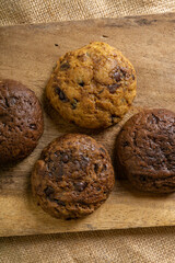 Fudgy Soft Baked Cookies in RUstic Decoration Background