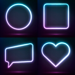 Neon frames. Vector neon lights. Set of realistic frames.
