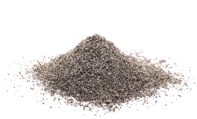 Minced poppy seeds pile isolated on white background