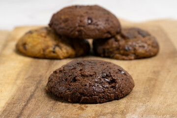 Fudgy Soft Baked Cookies in RUstic Decoration Background
