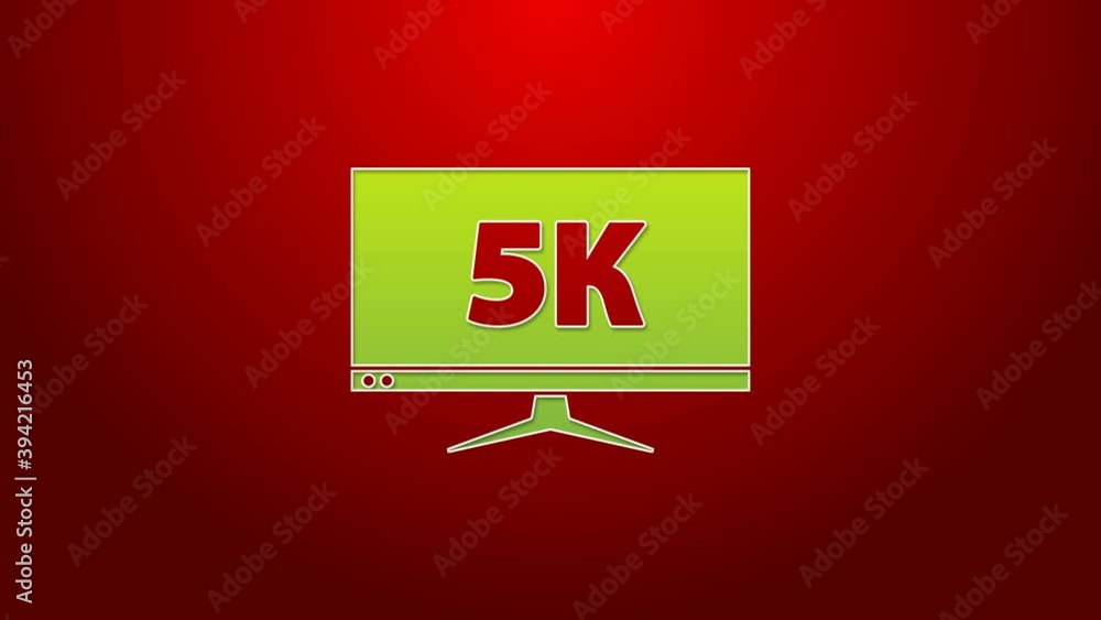 Aufkleber green line computer pc monitor display with 5k video technology icon isolated on red background. 4k 