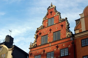 Obraz premium Detail of building on Stortorget, Gamla Stan, Stockholm.