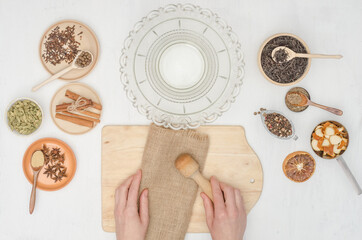 Step by step preparation of masala tea with spices. Step 1- preparing the ingredients