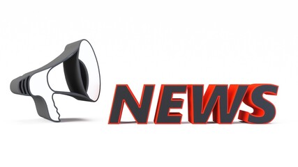 3D news word on white isolated background. 3D text media. Bright symbol of communication