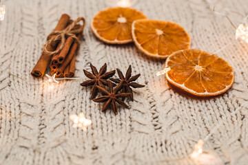 composition of Christmas spices: citrus, cinnamon and star anise