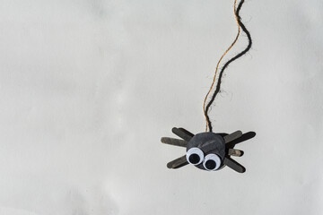 Spider on web, children's art and crafts project made of Popsicle sticks, googly eyes, paper, and...