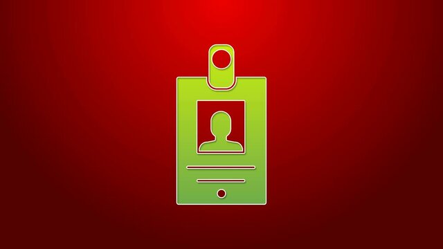 Green line Identification badge icon isolated on red background. It can be used for presentation, identity of the company, advertising. 4K Video motion graphic animation