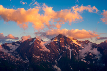 View of the high peaks of the alps from the GROSSGLOCKNER HOCHALPENSTRASS