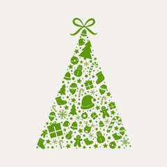 Beautiful Christmas tree on white background. Xmas ornament. Vector