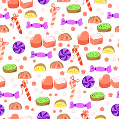 Seamless pattern with different candies and sweets