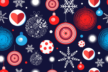 Fototapeta na wymiar Seamless Christmas pattern with balloons and snowflakes