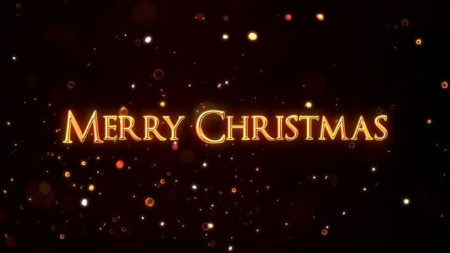Merry Christmas lettering cute animation with abstract motion shining with gold particles. Glittering  particles with bokeh. 4K video animation