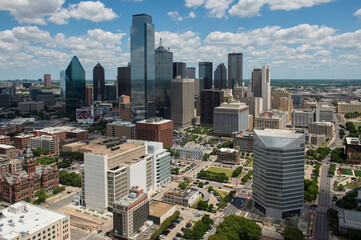 Naklejka na ściany i meble Aerial view of Dallas, Texas, from the Reunion Tower Observation Deck. Dallas is the largest urban center of the fourth most populous metropolitan area in the United States.