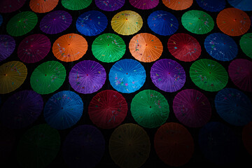 Colorful japanese umbrellas background, pattern