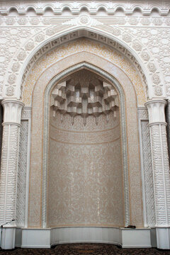 BAKU, AZERBAIJAN - APRIL 26, 2017: Mihrab in Heydar Mosque, one of the largest mosques in the Caucasus. Its total area is over 12000 square meters.
