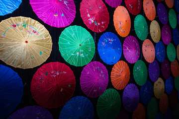 Colorful japanese umbrellas background, pattern