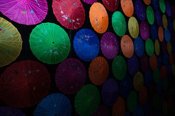Colorful japanese umbrellas background, pattern