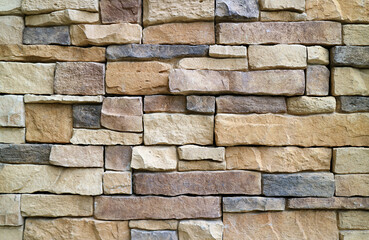 Old Stone Block Wall in Green Color Tone for Background or Banner	
