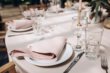 Cutlery on the table. Banquet and wedding table setting.