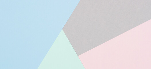 Abstract colored paper texture background. Minimal geometric shapes and lines in blue, light green, pastel pink, gray colours