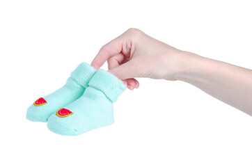 baby's bootees socks on white background isolation