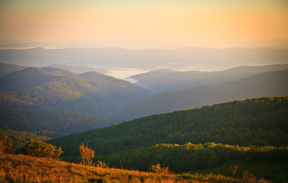 Widok z Połoniny Wetlińskiej w stronę Otrytu, Bieszczady, Polska