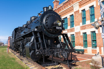 Fototapeta na wymiar Old steam train locomotive located in Amboy, Illinois.