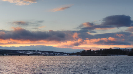 Sunset over Lake Storsjon in Ostersund