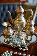 Set of dishes with Christmas beads