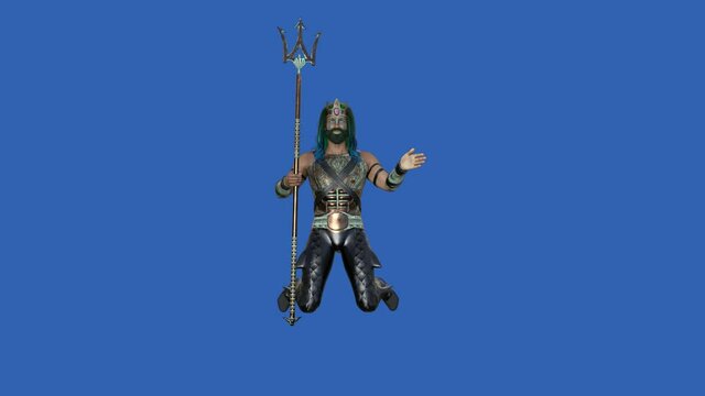 3D model Man in the image of Poseidon, animation, transparent background