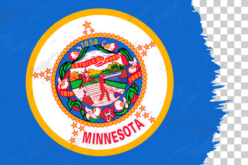 Horizontal Abstract Grunge Brushed Flag of Minnesota on Transparent Grid.