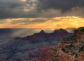 View To The Sunset At Cape Royal Grand Canyon National Park North Rim On A Hot Sunny Summer Day With A Clear Blue Sky And A Few Clouds
