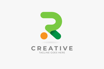 Letter R Logo, Green Geometric Shape rounded style isolated on white background ,usable for branding and business logos, flat design logo template, vector illustration