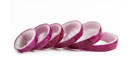 red onion rings, row of red onion rings isolated on white