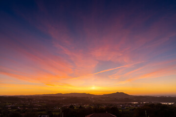 amazing sunset over the bay of A Frouxeira and Valdoviño in Galicia