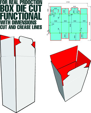 Box Die Cut Cube Template with 3D Preview organised with cut, crease, model and dimensions ready to cut and print, Vector Draw Graphic Design dieline, Fully functional and real scale.