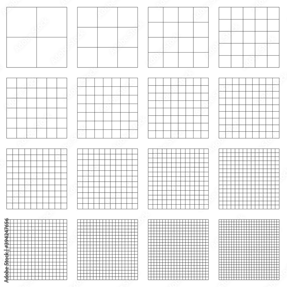 Poster Squares grid, mesh, Graph, Plotting paper pattern, Regular Lattice, grate-grating, trellis and grill with thin lines (Set)