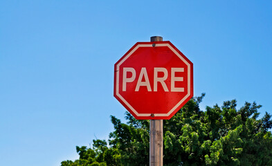 Street sign indicating Stop, Sao Joao del Rei, Brazil