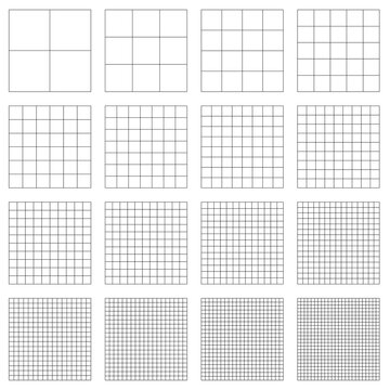 Squares grid, mesh, Graph, Plotting paper pattern, Regular Lattice, grate-grating, trellis and grill with thin lines (Set)