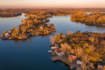 Hungary - Kavicsos Lake -This is a small lake with many small islands with fisherman houses close to Budapest