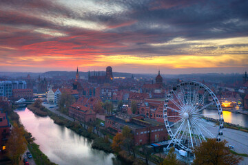 Amazing cityscape of Gdansk city at sunset, Poland