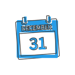 31 december calendar. New year day vector icon cartoon style on white isolated background.