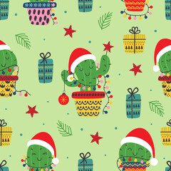 seamless pattern with  Christmas  cactus