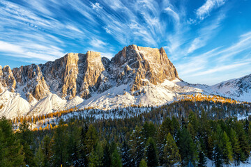 Landscape of early winter in the Dolomite mountains