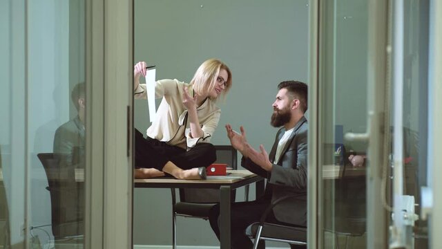 Secretary seducing her boss. Sexual harassment and office abuse concept. Abuse concept.